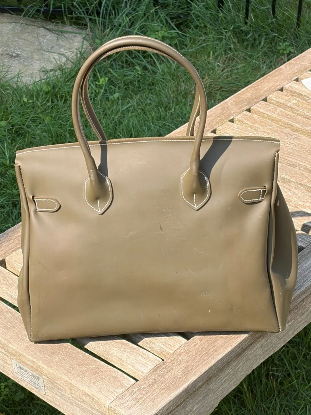 Vintage Y2K Made in Italy Matte Taupe Jelly Top Handle Satchel Purse Firkin MINT - Picture 5 of 16